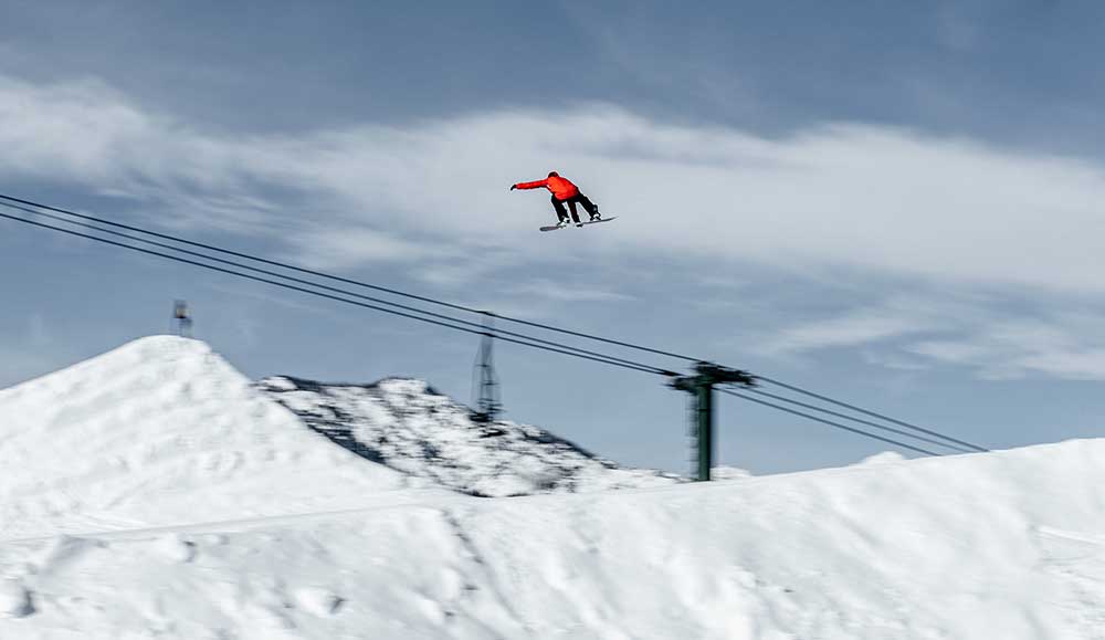 A snowboard gets big air at Sun Valley