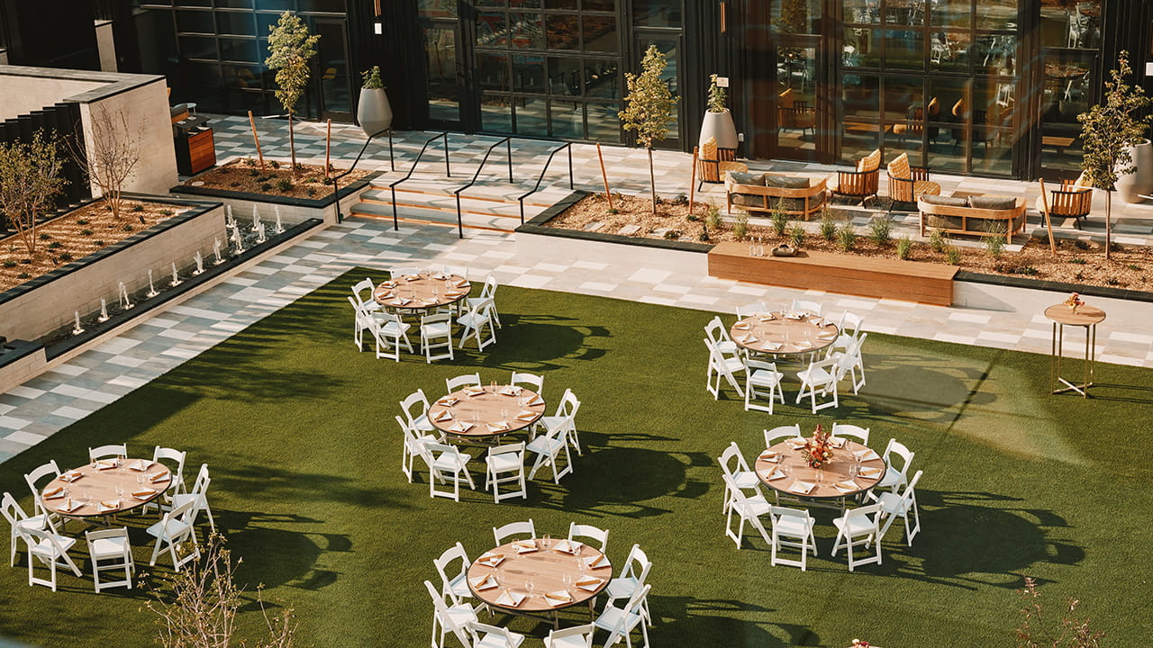 wedding tables outside on the lawn