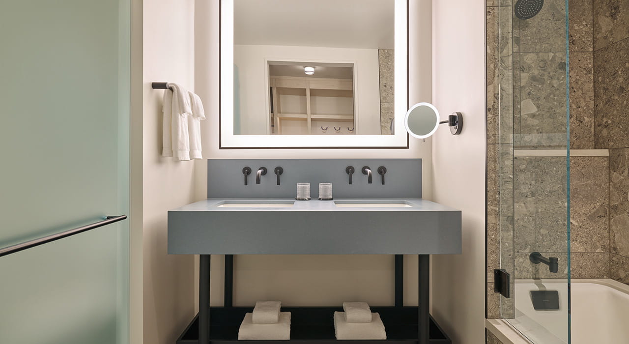 bathroom vanity in queen guest room