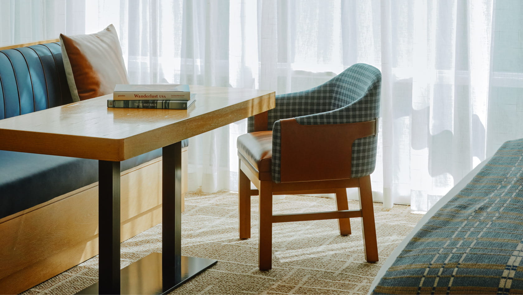 table and chairs in guest room