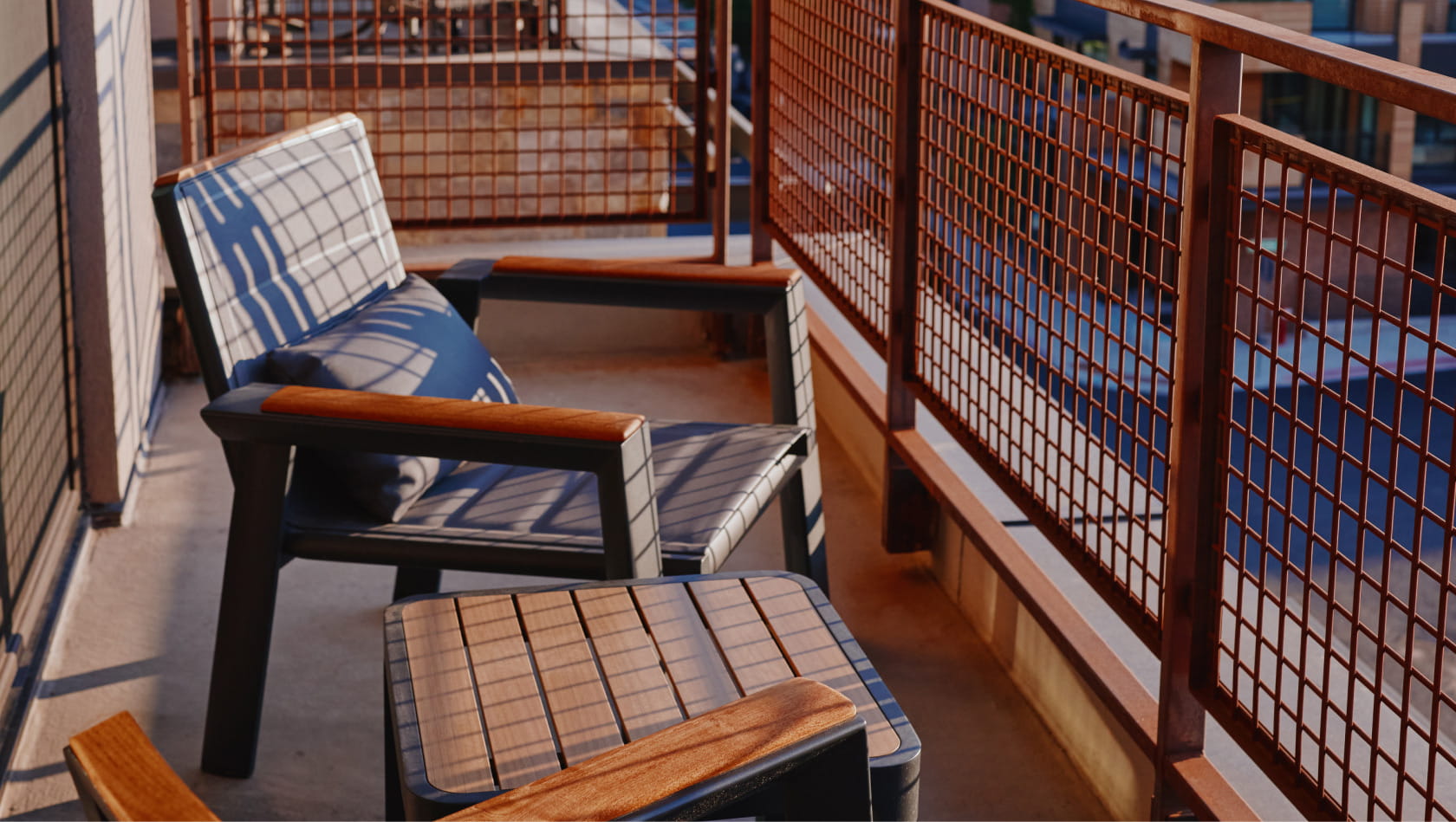 chairs and table outside on room balcony