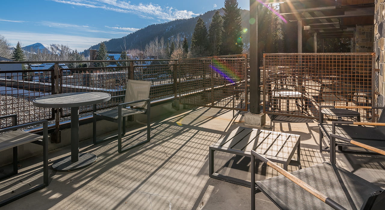 large guest room terrace overlooking mountains