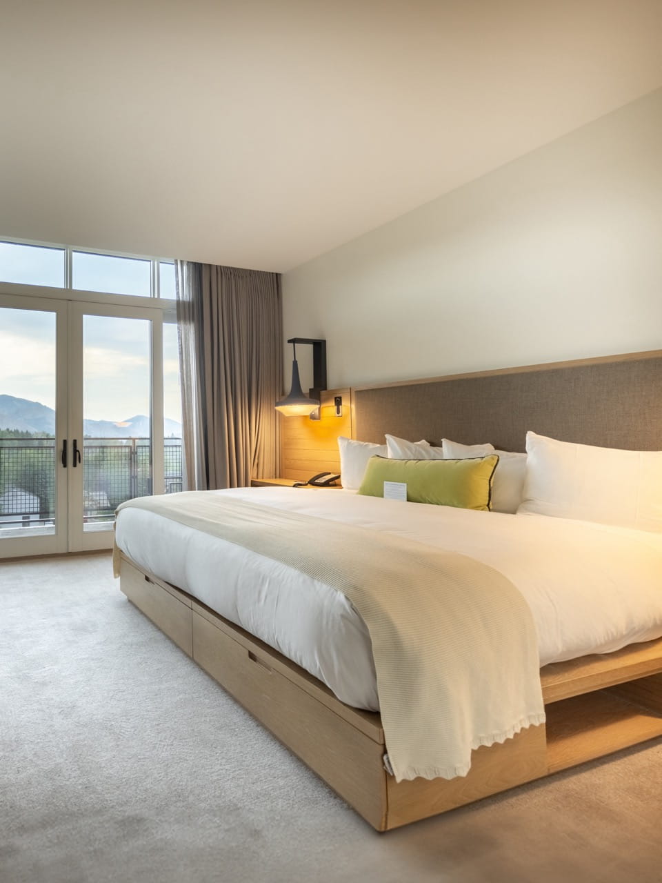 bed in guestroom at limelight ketchum