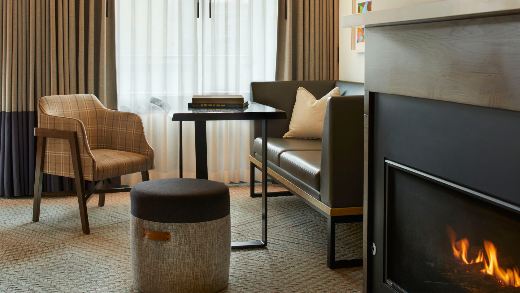 fireplace and seating area in guestroom