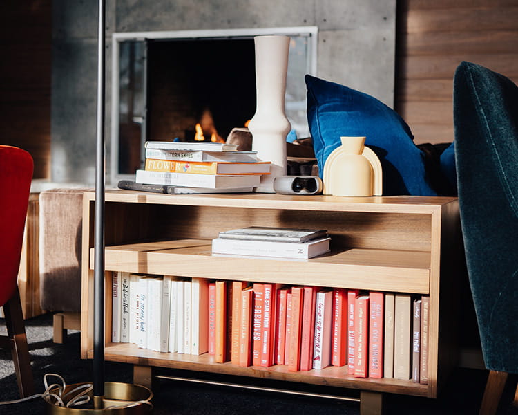 bookshelf in lobby