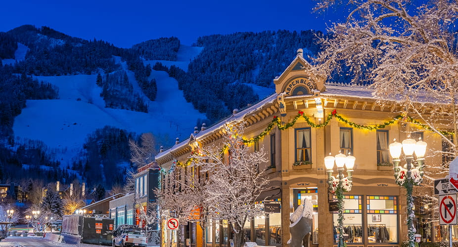 downtown aspen at night in winter