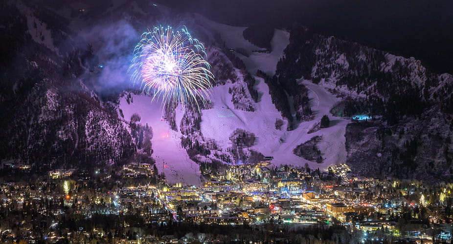 fireworks over aspen and mountains
