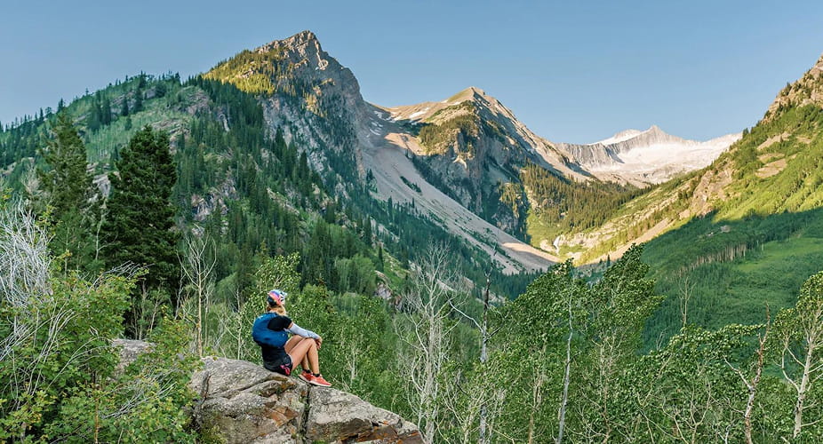 woman staring at mountins