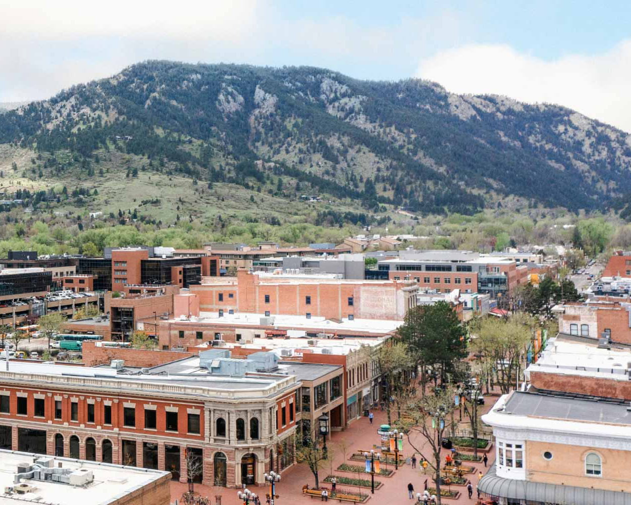 aerial view of pearl street and flatirons