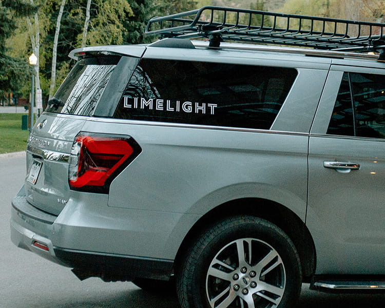 hotel car with limelight logo on the side