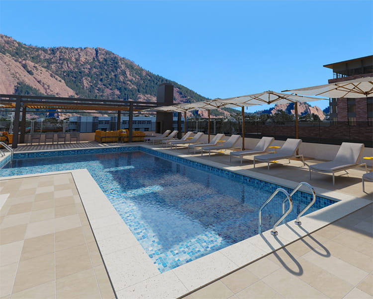 outdoor pool overlooking flatirons
