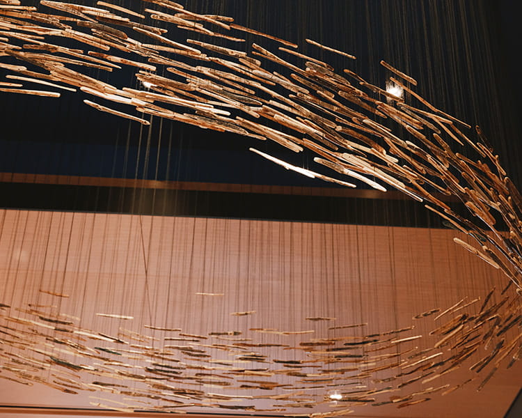 ceiling art installation in lobby