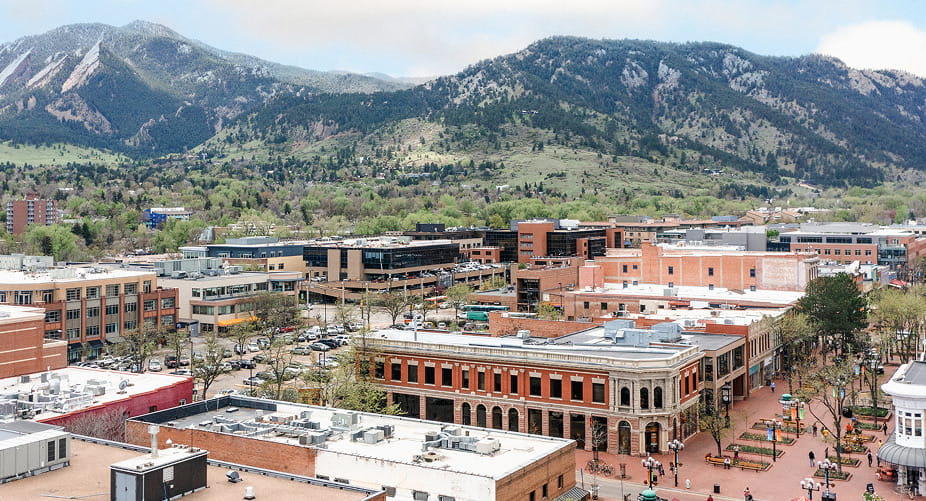 aerial view of pearl street and flatirons