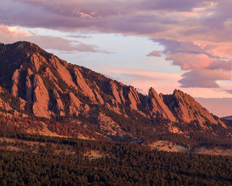 flatiron mountains at sunset