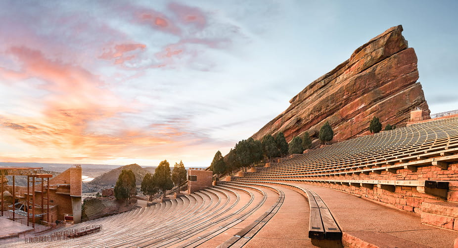 red rocks amphitheater at sunset 