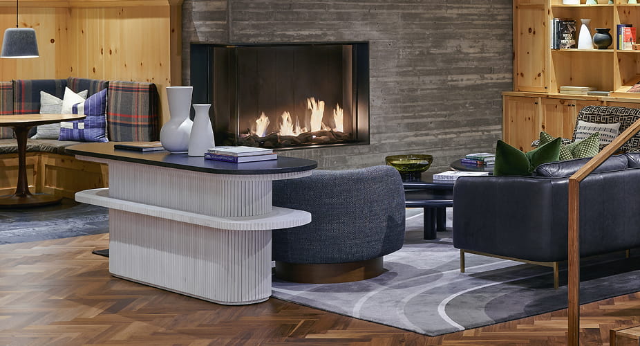 fireplace and lobby at limelight denver