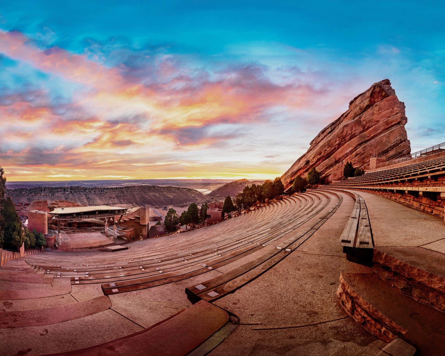 red rocks amphitheater at sunset 