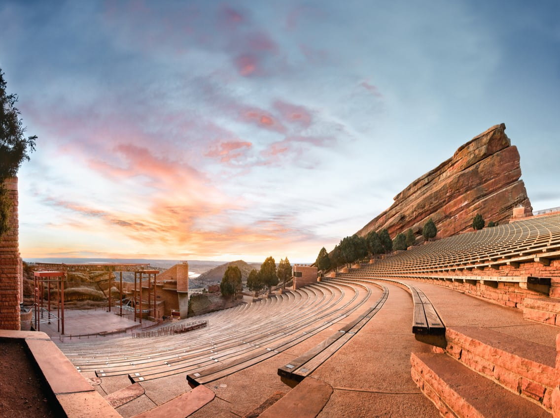 Sunset over the Red Rocks Amphitheatre in Colorado