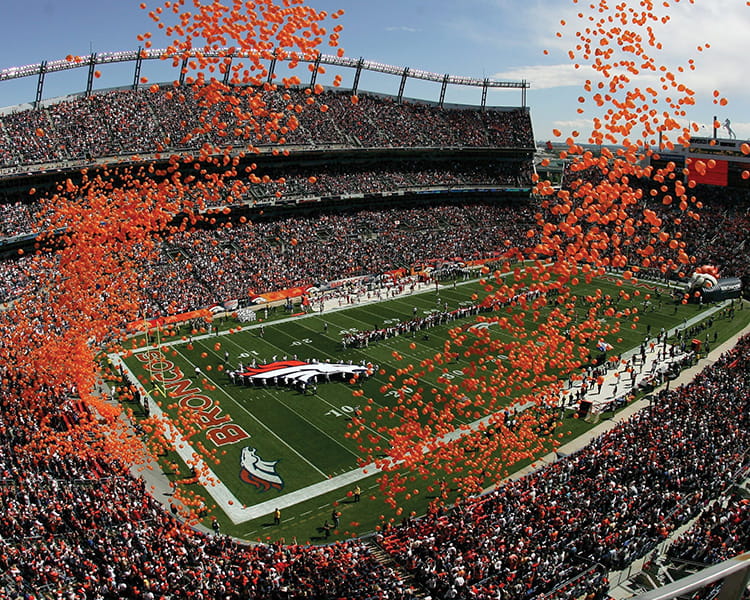 aerial view of broncos game at empower field