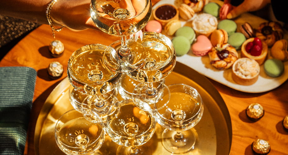 champagne glasses on table