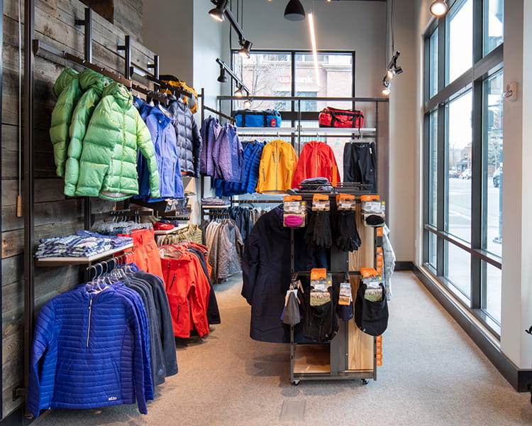 jackets and merch inside of store