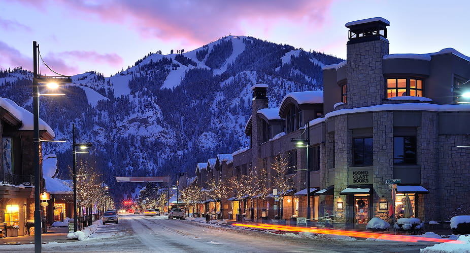 ketchum main street at night in winter