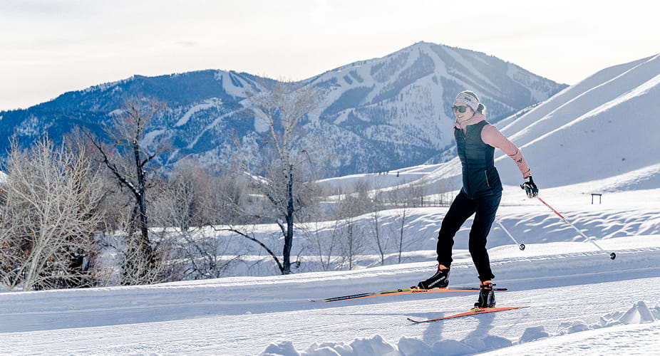 woman nordic skiing in sun valley