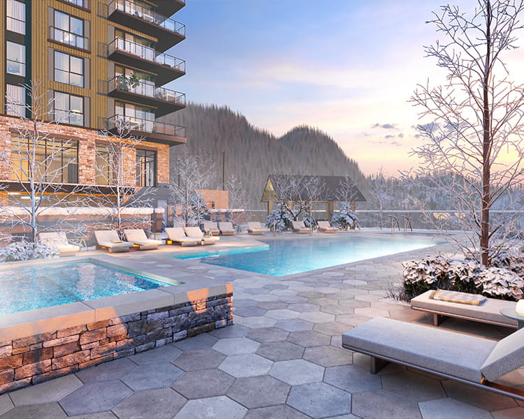 outdoor pool and hot tubs at limelight mammoth