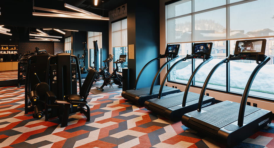 treadmills and equipment in fitness center
