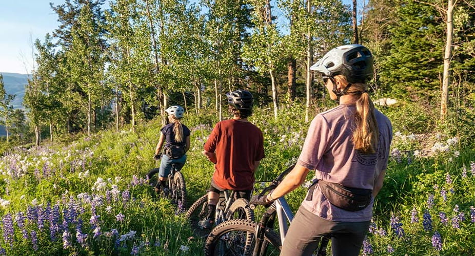 people mountain biking