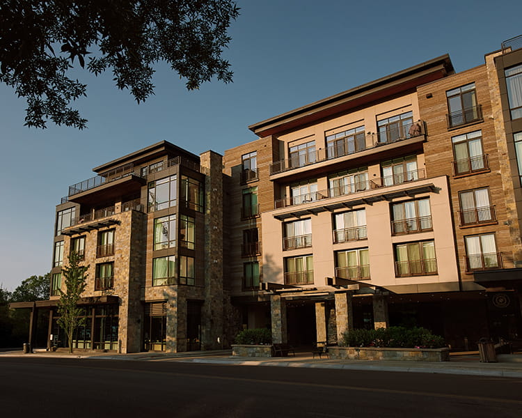 exterior of limelight ketchum in the evening