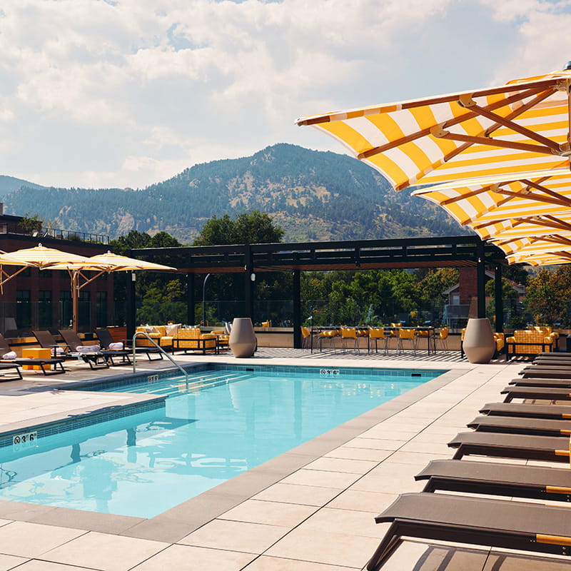 rooftop pool overlooking mountains