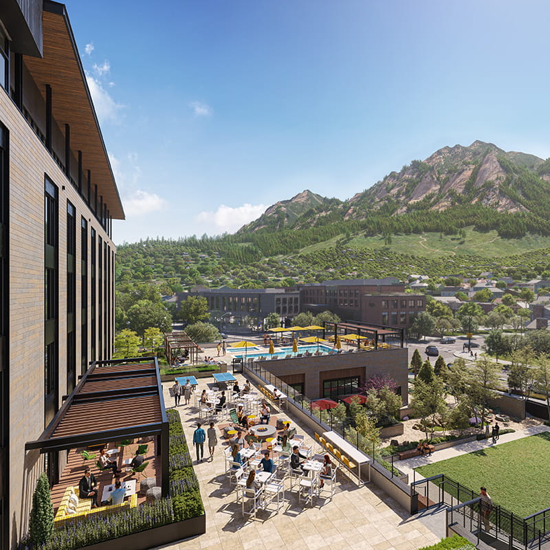 exterior of limelight boulder facing flatirons