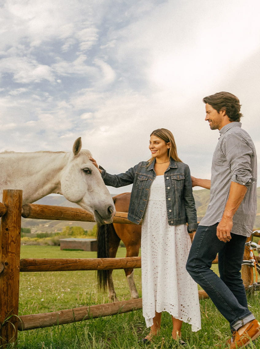 couple petting horse