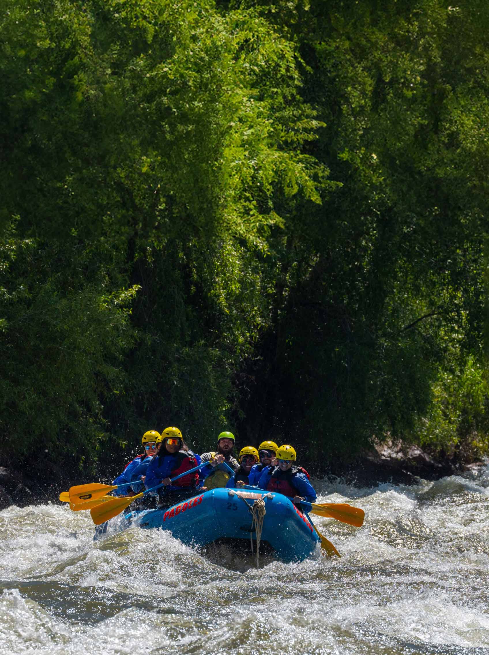 people rafting on river in mountains