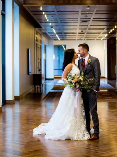 wedding couple in apres foyer