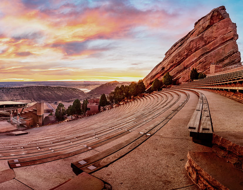 red rocks amphitheater at sunset 