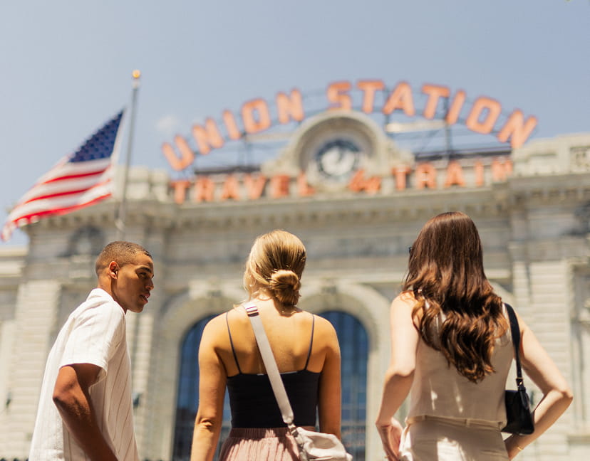 friends in front of union station in the summer