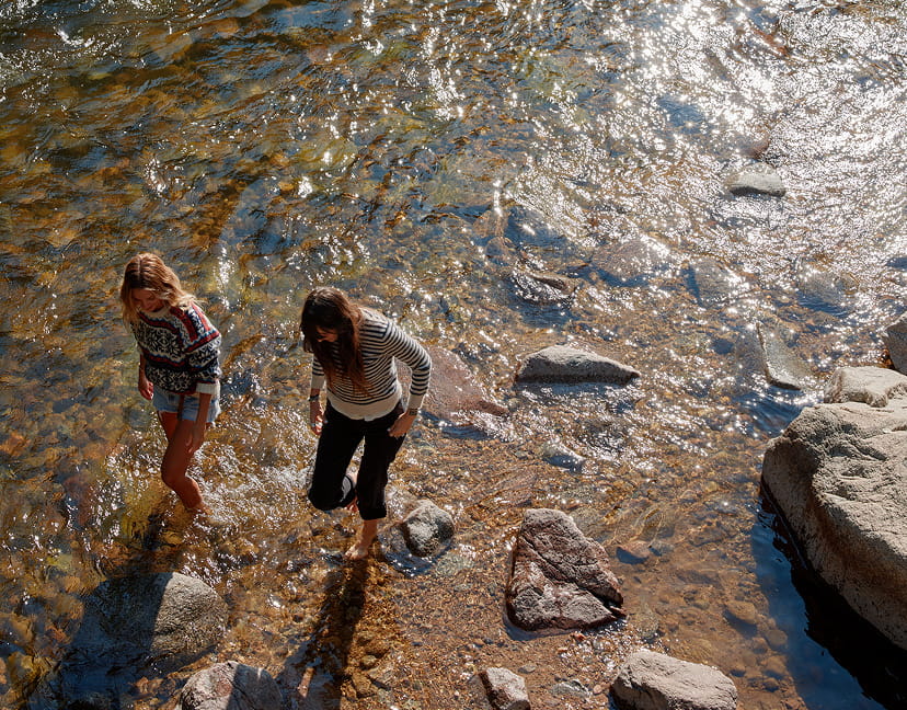 friends walking in river