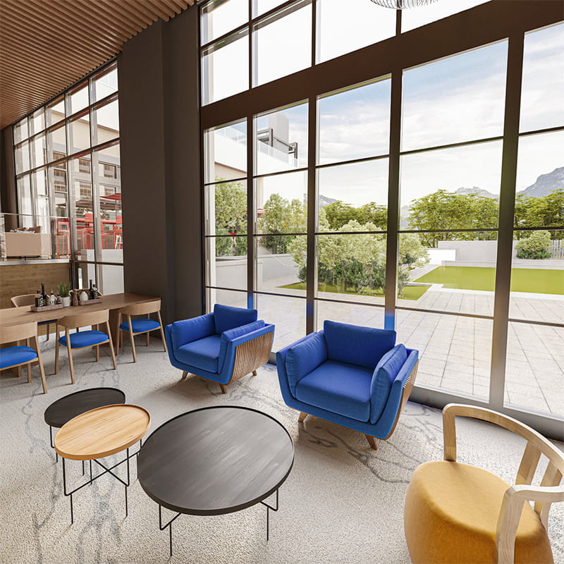 restaurant area with view of flatirons