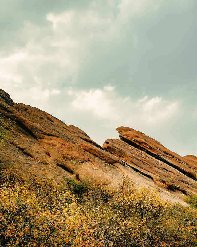 red rocks in the fall