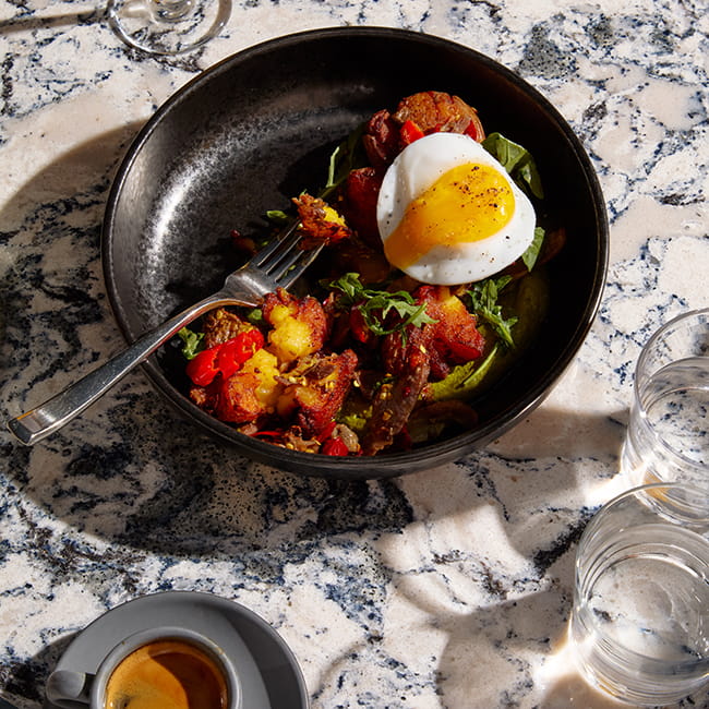breakfast dish and espresso on table in ajax