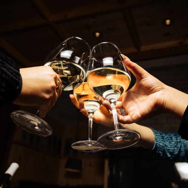 Woman cheersing wine glasses