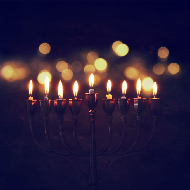 Lit Menorah candles