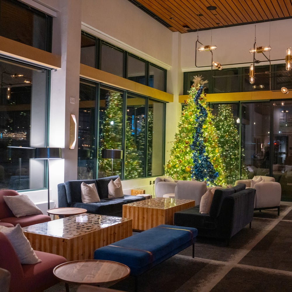 Limelight hotel lobby with a Christmas tree