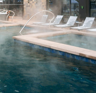 outdoor pool and hot tub