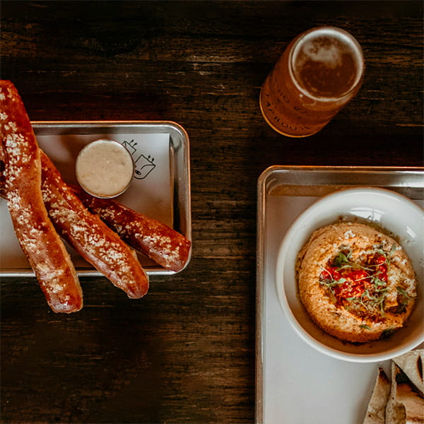 food and beer on table