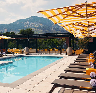 outdoor rooftop pool overlooking flatirons
