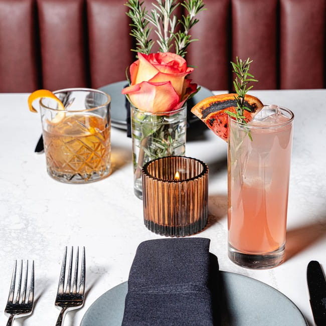 Cocktails and table setting at a restaurant