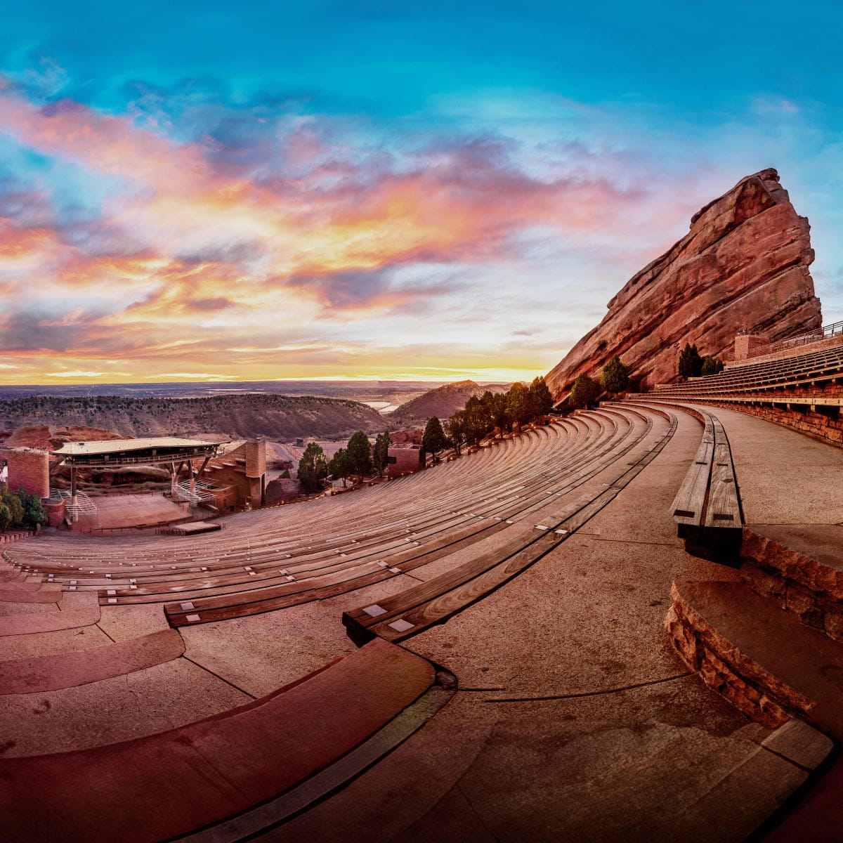 red rocks amphitheater at sunset 